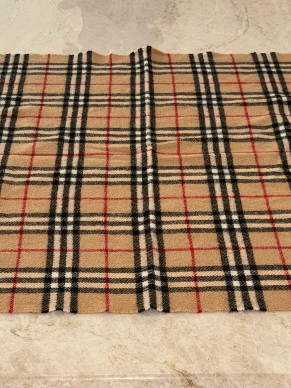 Classic Vintage Burberry Nova Check Wool Scarf with fringed edges